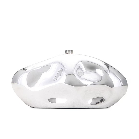 Cult Gaia Caldera Clutch in Shiny Silver - Picture 1 of 6